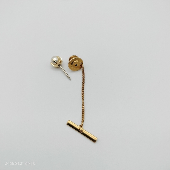 Vintage Golden Pearl Tie Tack 1960s Pin Men's Suit Formal Classic Luxury - Picture 6 of 7